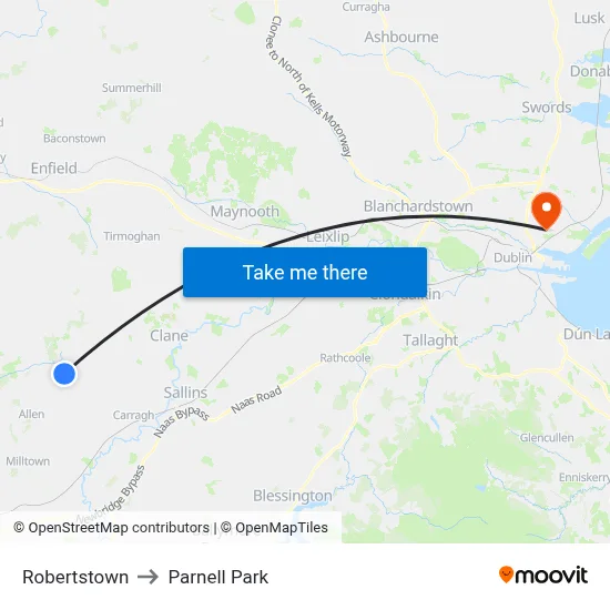 Robertstown to Parnell Park map