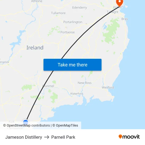 Jameson Distillery to Parnell Park map