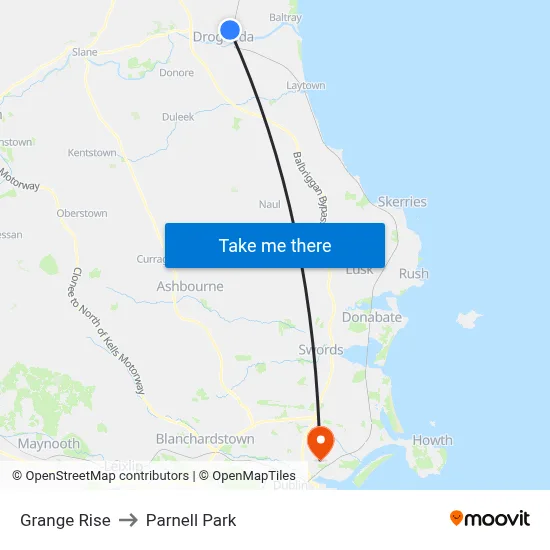 Grange Rise to Parnell Park map