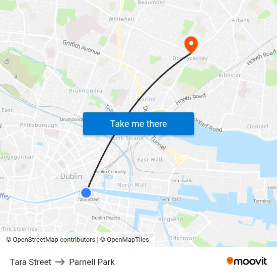 Tara Street to Parnell Park map