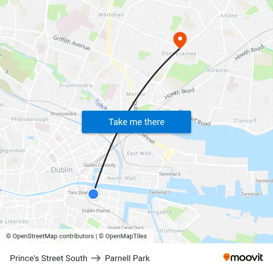 Prince's Street South to Parnell Park map