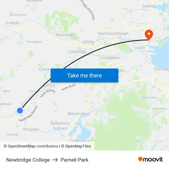 Newbridge College to Parnell Park map