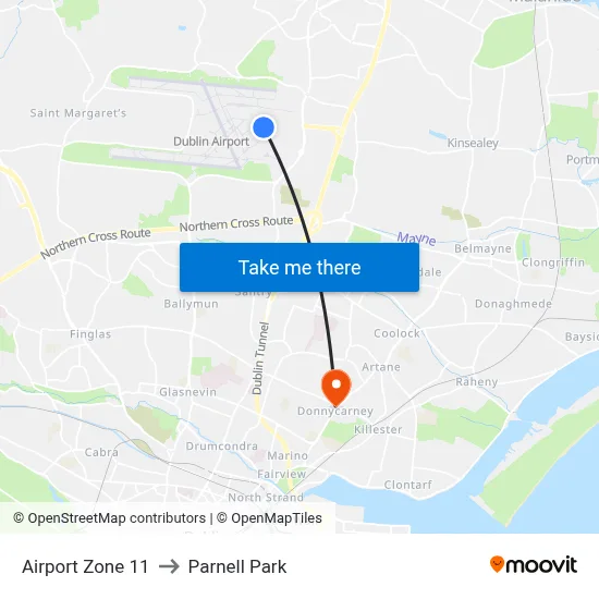 Airport Zone 11 to Parnell Park map