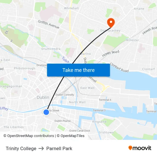 Trinity College to Parnell Park map
