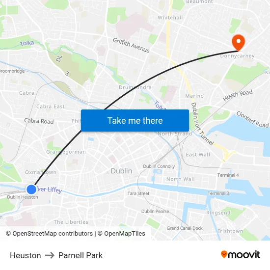 Heuston to Parnell Park map