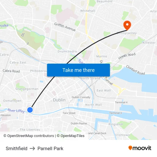 Smithfield to Parnell Park map
