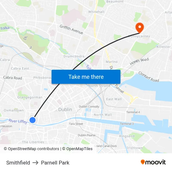 Smithfield to Parnell Park map