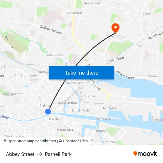 Abbey Street to Parnell Park map