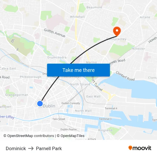 Dominick to Parnell Park map