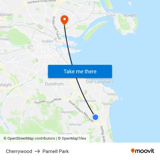 Cherrywood to Parnell Park map