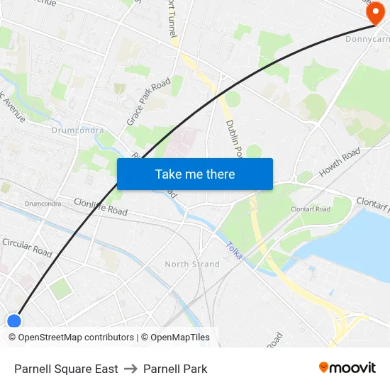 Parnell Square East to Parnell Park map