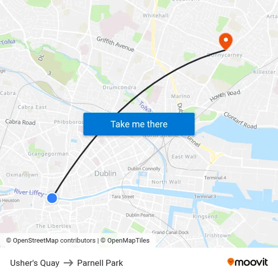 Usher's Quay to Parnell Park map