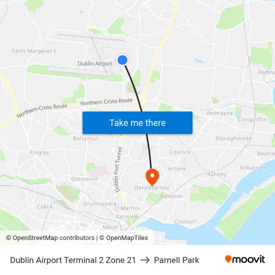 Dublin Airport Terminal 2 Zone 21 to Parnell Park map