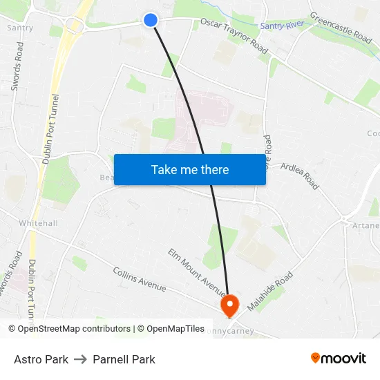 Astro Park to Parnell Park map