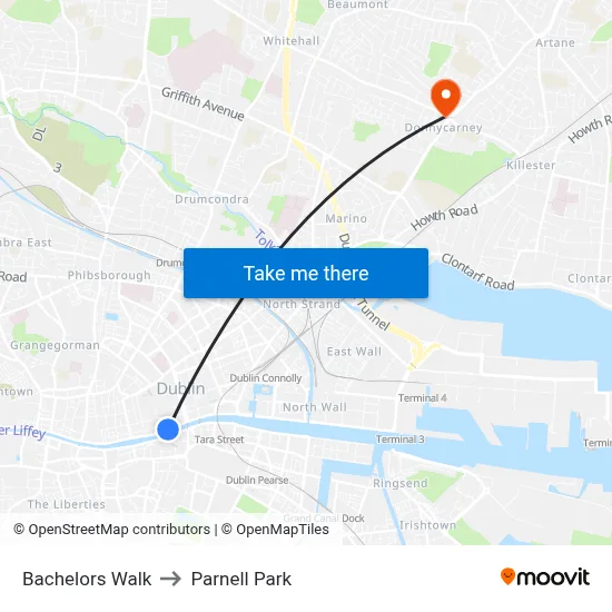 Bachelors Walk to Parnell Park map