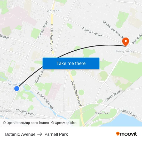 Botanic Avenue to Parnell Park map