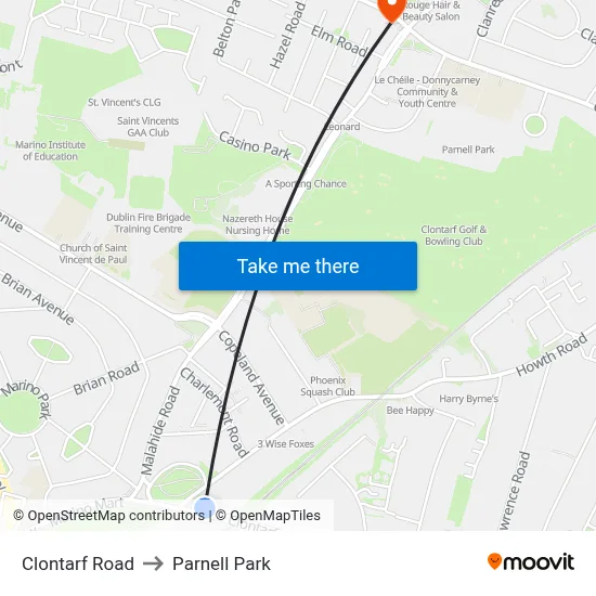 Clontarf Road to Parnell Park map