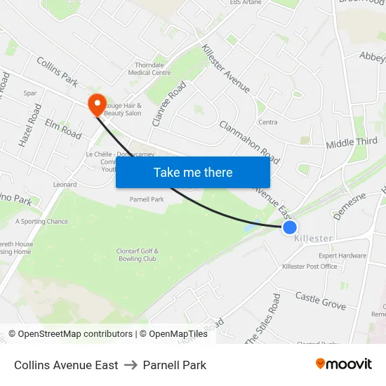 Collins Avenue East to Parnell Park map