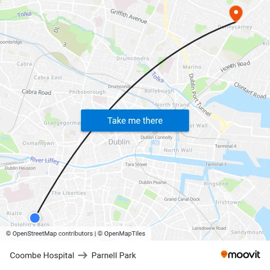 Coombe Hospital to Parnell Park map