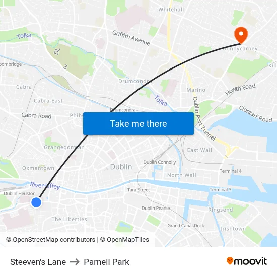 Steeven's Lane to Parnell Park map