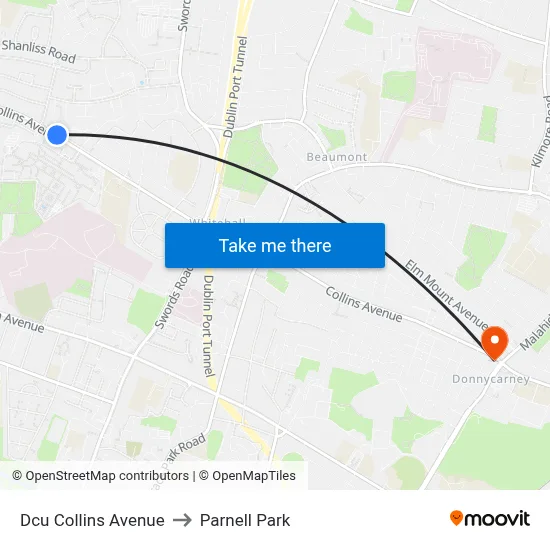 Dcu Collins Avenue to Parnell Park map