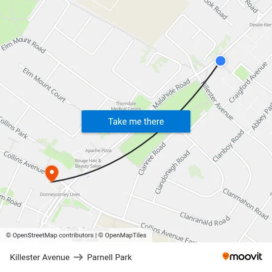 Killester Avenue to Parnell Park map