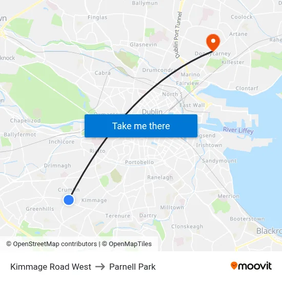 Kimmage Road West to Parnell Park map