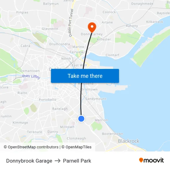 Donnybrook Garage to Parnell Park map