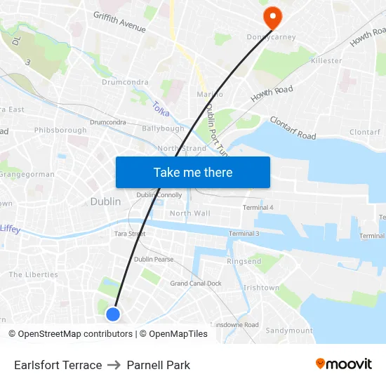 Earlsfort Terrace to Parnell Park map