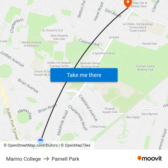 Marino College to Parnell Park map