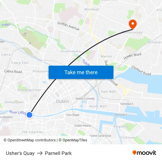 Usher's Quay to Parnell Park map