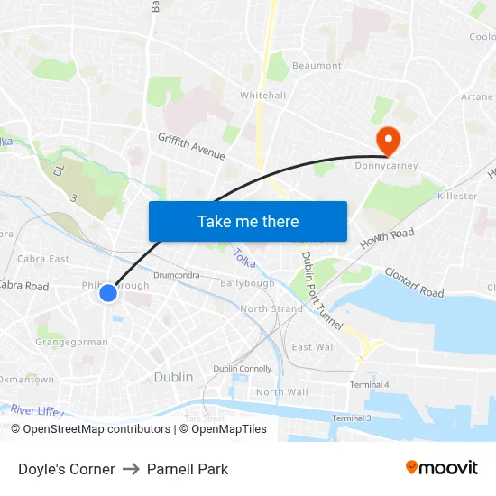 Doyle's Corner to Parnell Park map