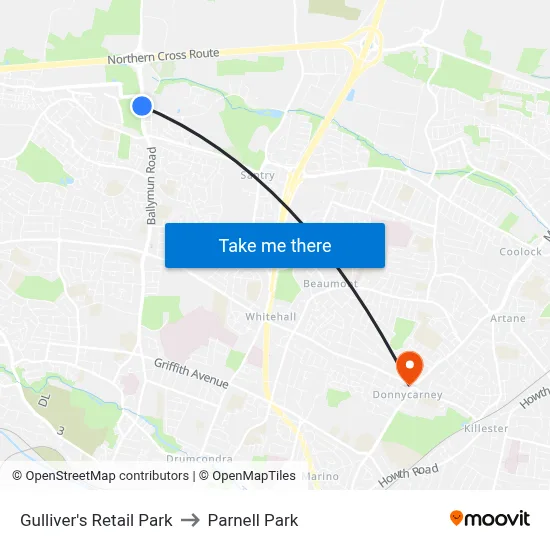 Gulliver's Retail Park to Parnell Park map