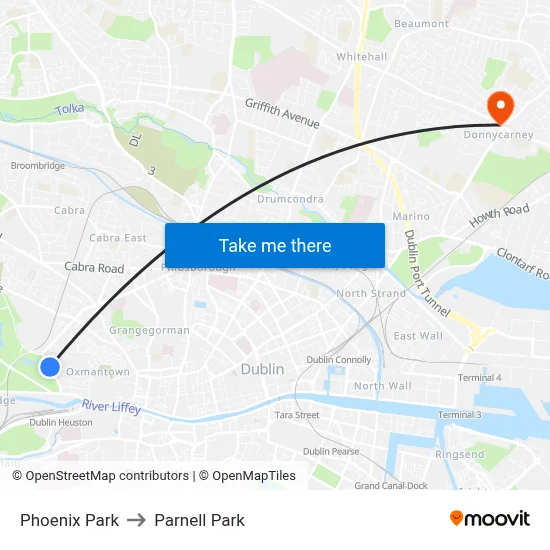 Phoenix Park to Parnell Park map