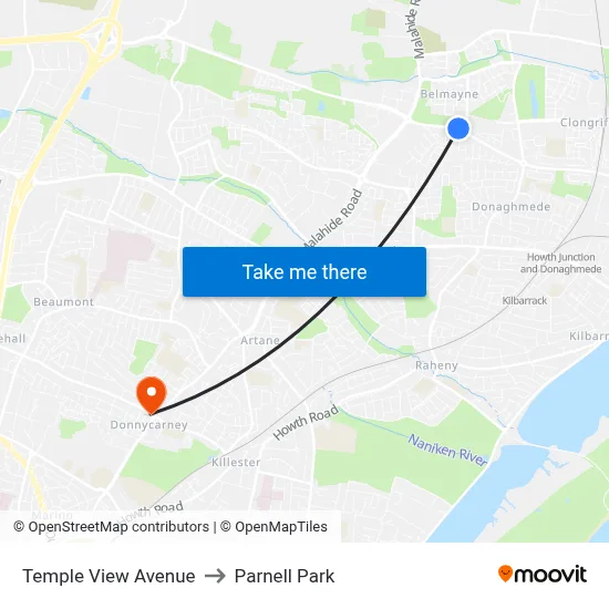 Temple View Avenue to Parnell Park map