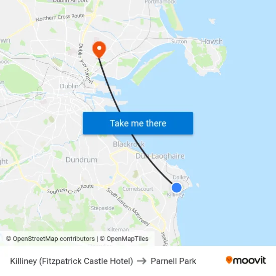 Killiney (Fitzpatrick Castle Hotel) to Parnell Park map
