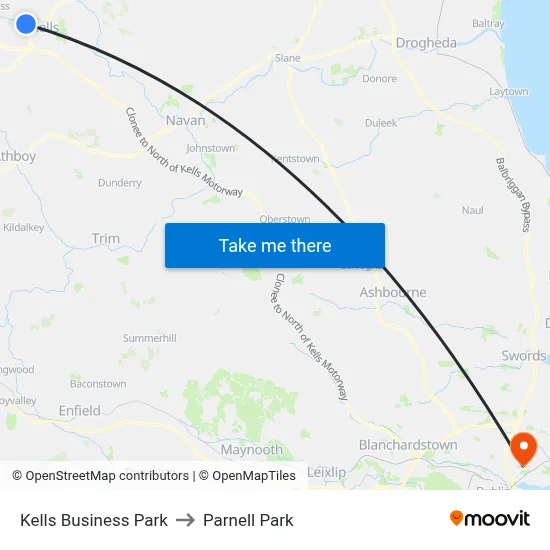 Kells Business Park to Parnell Park map