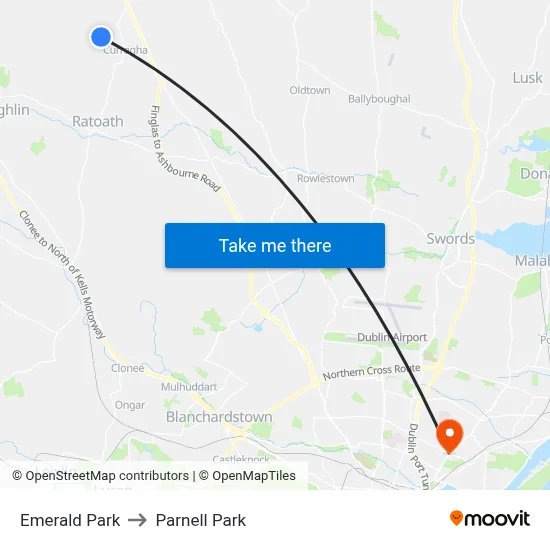 Emerald Park to Parnell Park map