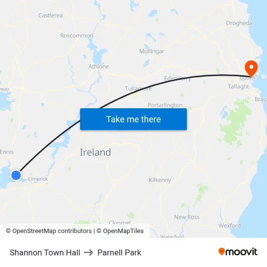 Shannon Town Hall to Parnell Park map