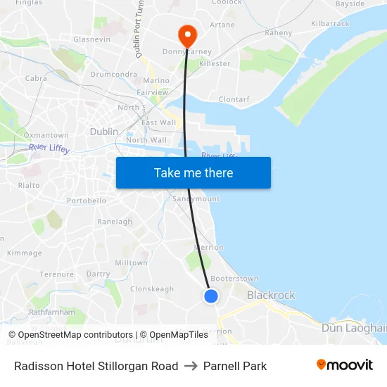 Radisson Hotel Stillorgan Road to Parnell Park map
