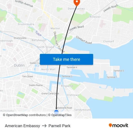 American Embassy to Parnell Park map