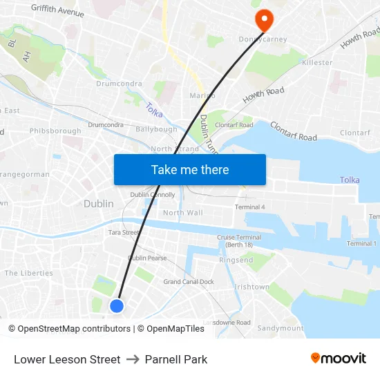 Lower Leeson Street to Parnell Park map