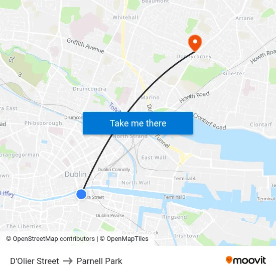 D'Olier Street to Parnell Park map