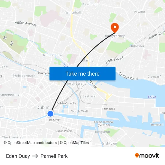 Eden Quay to Parnell Park map