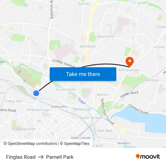 Finglas Road to Parnell Park map