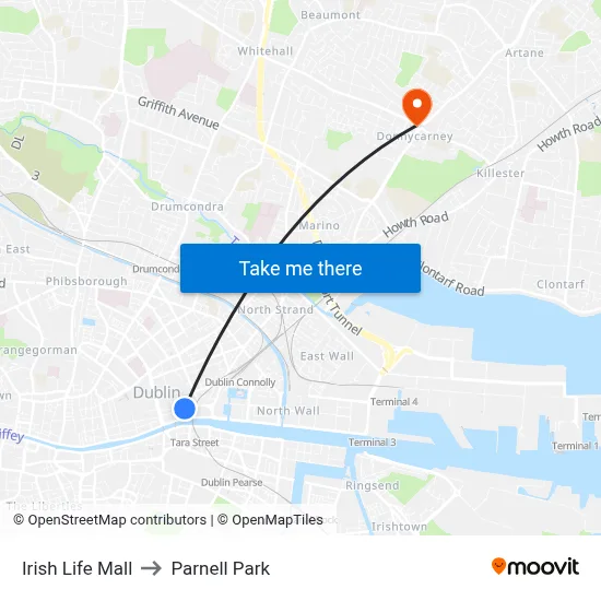 Irish Life Mall to Parnell Park map