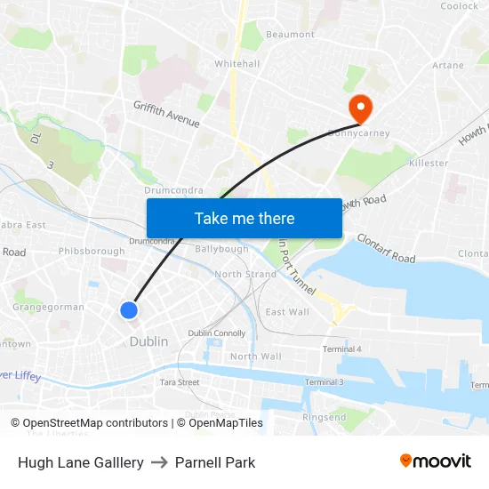 Hugh Lane Galllery to Parnell Park map