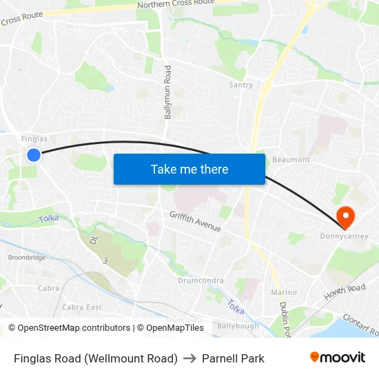 Finglas Road (Wellmount Road) to Parnell Park map