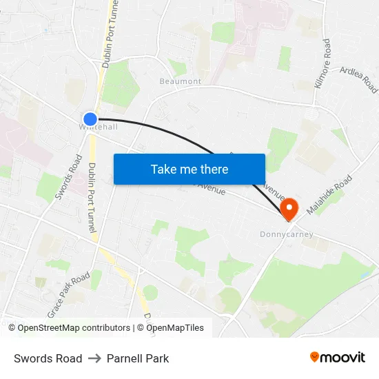 Swords Road to Parnell Park map