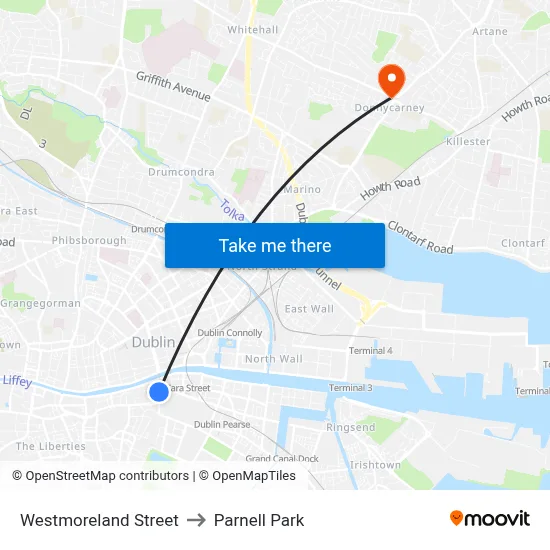 Westmoreland Street to Parnell Park map